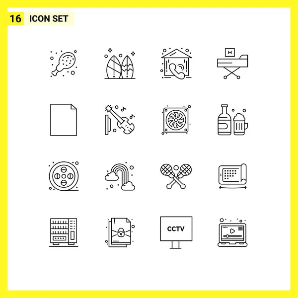 Pictogram Set Simple Outlines Document Form Call Fitness Bed Editable — Stock Vector