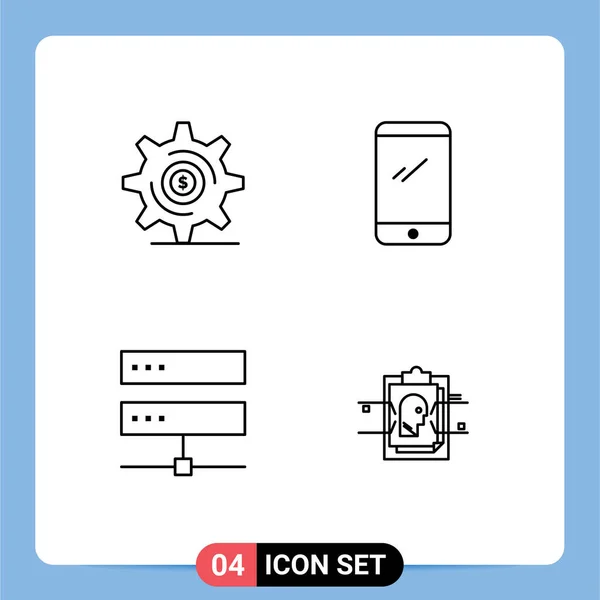 Line Pack Universal Symbols Business Connection Setting Mobile Digital Editable — Stock Vector