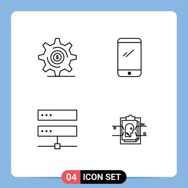ビジネス モバイル デジタル編集可能なベクトルデザイン要素の4つのユニバーサルシンボルのラインパック — ストックベクタ
