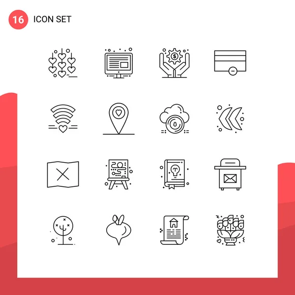 Pictogram Set Simple Outlines Location Wedding Business Operations Love Editable — Stock Vector