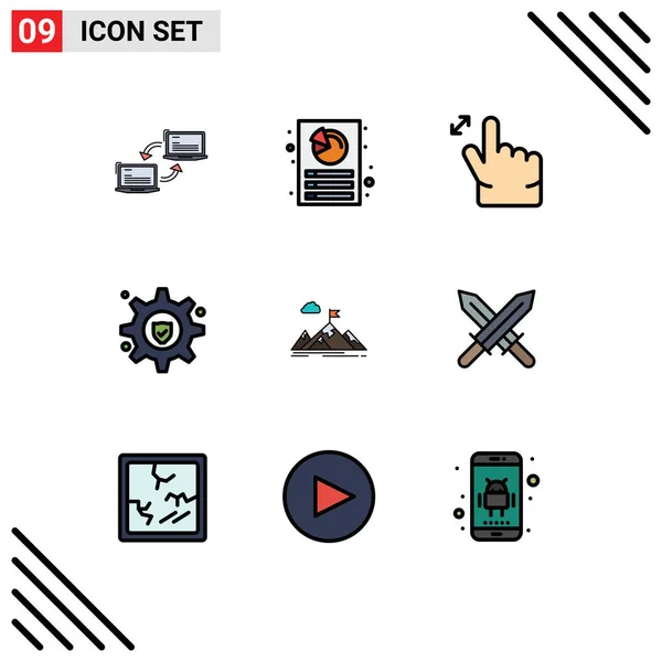 Mobile Interface Filledline Flat Color Set Pictograms Business Achievement Report — Stock Vector