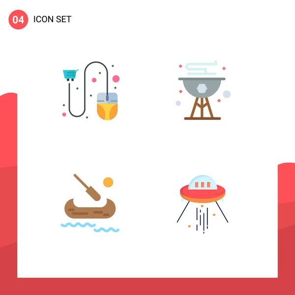 Mobile Interface Flat Icon Set Pictograms Cart Summer Mouse Cook — Archivo Imágenes Vectoriales