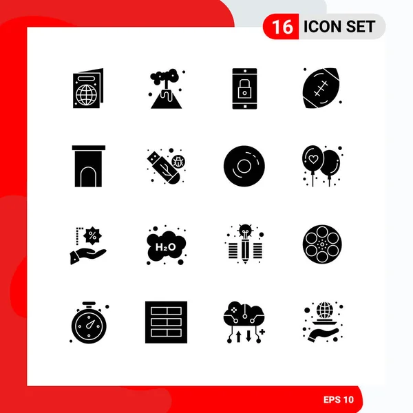 User Interface Pack Mit Basic Solid Glyphen Des Nachlasses Rugby — Stockvektor