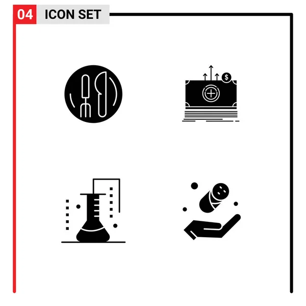Mobile Interface Solid Glyph Set Pictograms Hotel Chemistry Plate Medical — Διανυσματικό Αρχείο