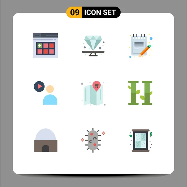 Flat Color Pack Universal Symbols Location Watch Order Video User — Stockový vektor