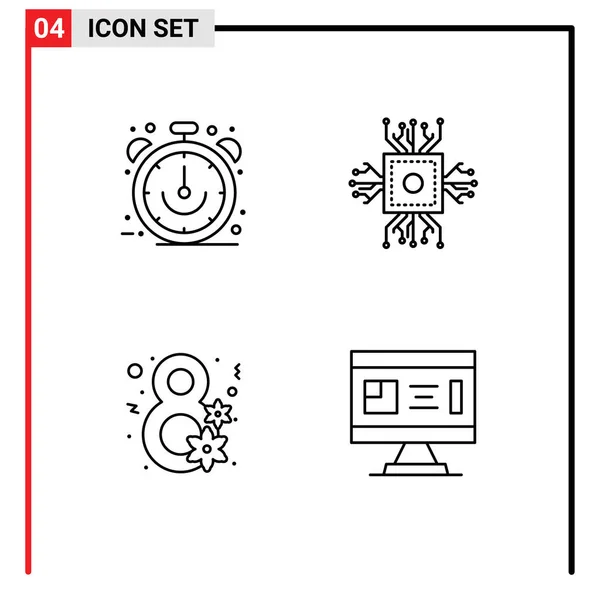 现代标志和时钟 Cpu 花卉可编辑向量设计元素的用户界面行包 — 图库矢量图片