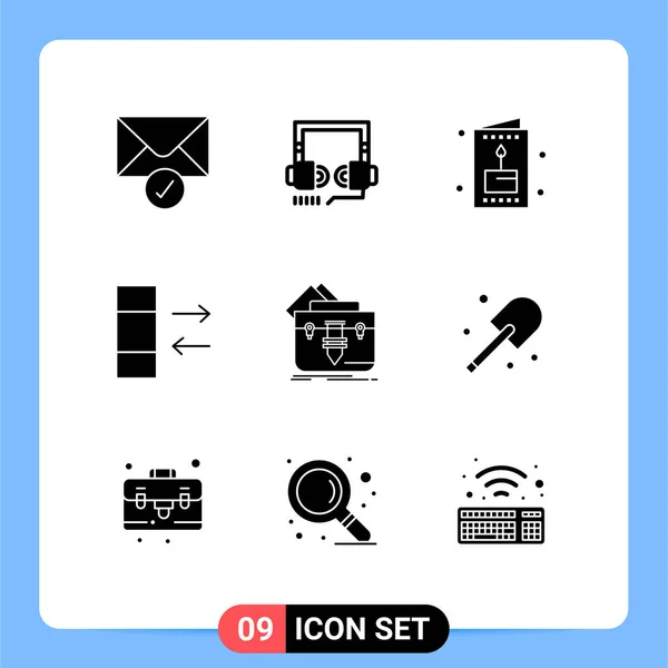 Mobile Interface Solid Glyph Set Pictograms Folder Bag Holiday Portfolio — Stock Vector