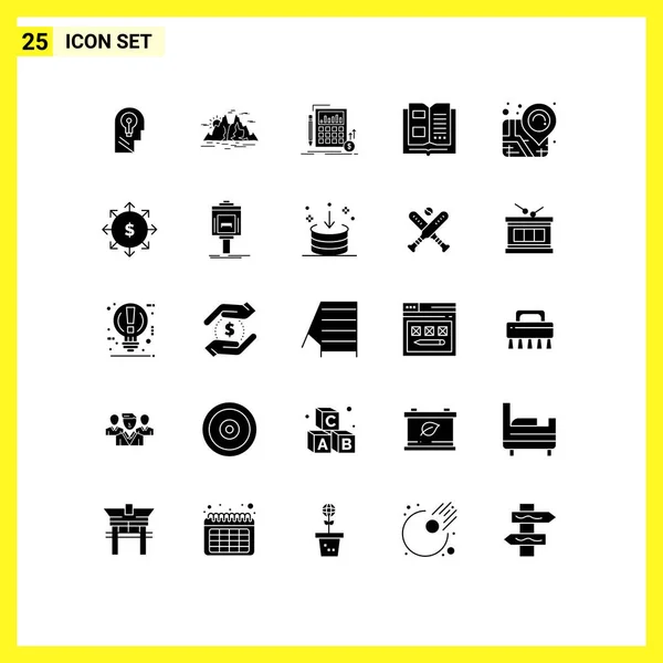 Set Modern Icons Symbols Signs Knowledge Book Mountain Market Financial — Stock Vector