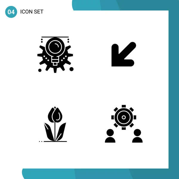 Solid Glyph Concept Websites Mobile Apps Gear Flower Process Left — Stock Vector
