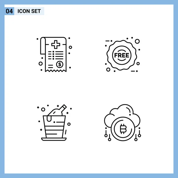 Mobile Interface Line Set Pictograms Bill Birthday Paper Perwork Sticker — Vector de stock