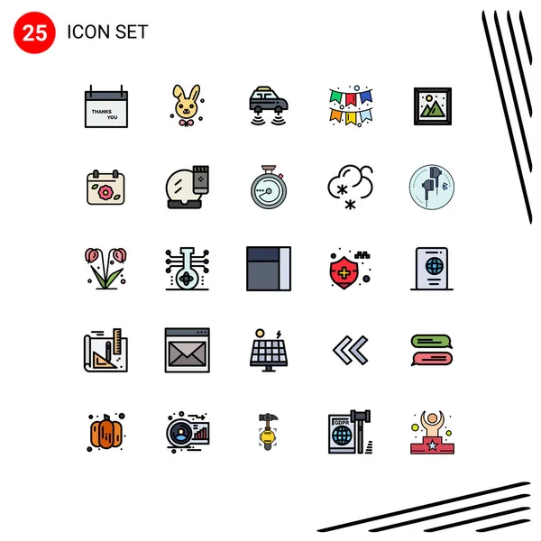 25用户界面填充行现代标志的扁平色彩套件及室内装饰 可编辑矢量设计元素的符号 — 图库矢量图片