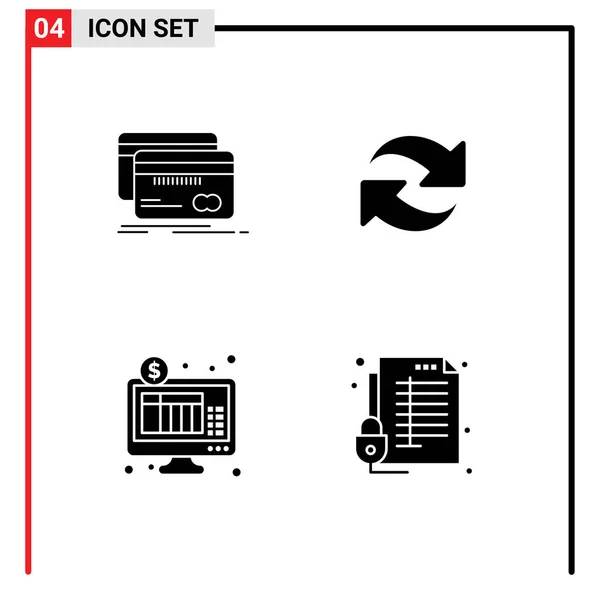 Ensemble Moderne Glyphes Solides Pictogramme Banque Banque Débit Recharge Internet — Image vectorielle