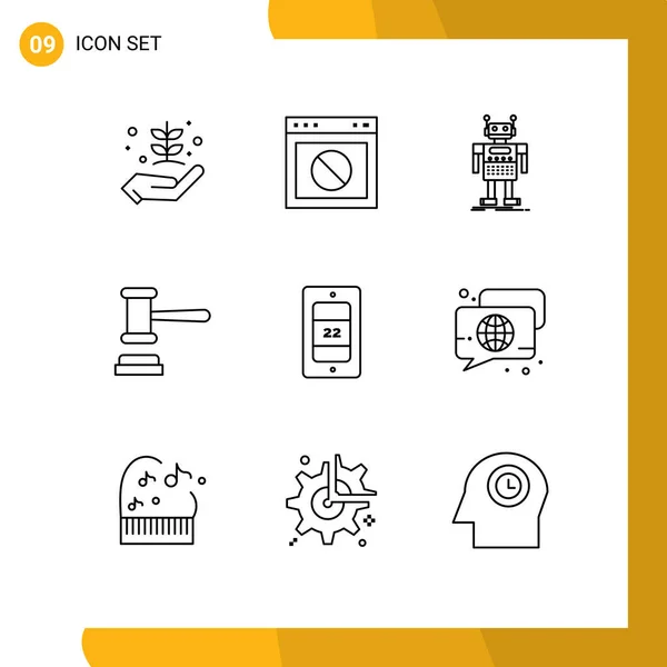 Mobile Interface Outline Set Pictograms Hammer Auction Web Technology Artificial — Stock Vector