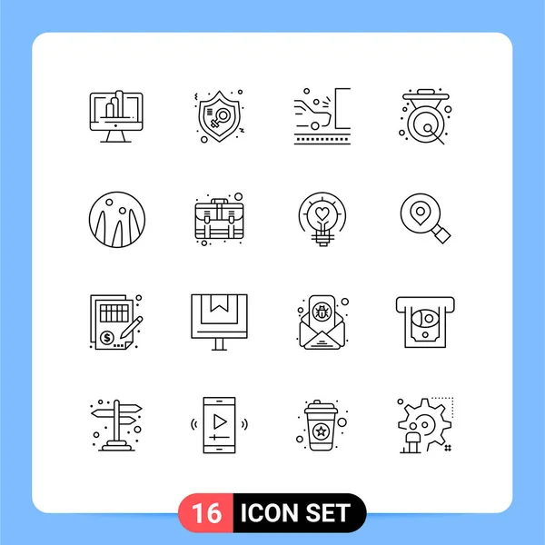Set Vector Outlines Grid Gong Bell Woman Asian Safety Editable — Archivo Imágenes Vectoriales