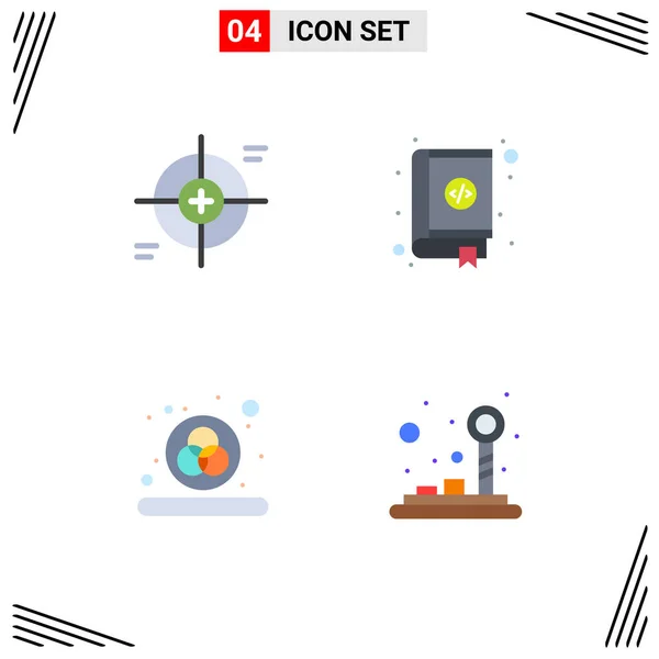 Mobile Interface Flat Icon Set Pictograms Crosshair Coding Scope Bookmarks — Stock Vector