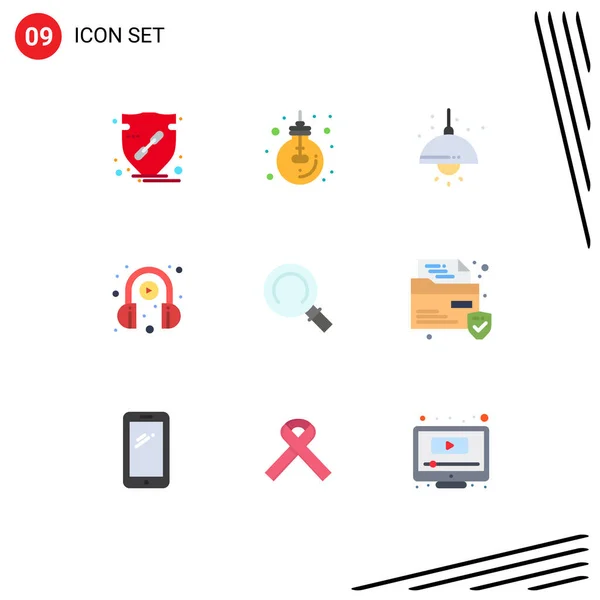 Universal Icon Symbols Group Modern Flat Colors Play Headphone Light — 스톡 벡터