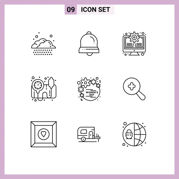 Creative Icons Modern Signs Sysymbols Women Flower Monitor Day Gauge — Vector de stock
