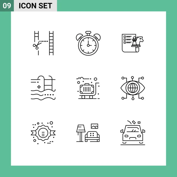 Stock Vector Icon Pack Líneas Símbolos Para Equipaje Natación Ajedrez — Vector de stock