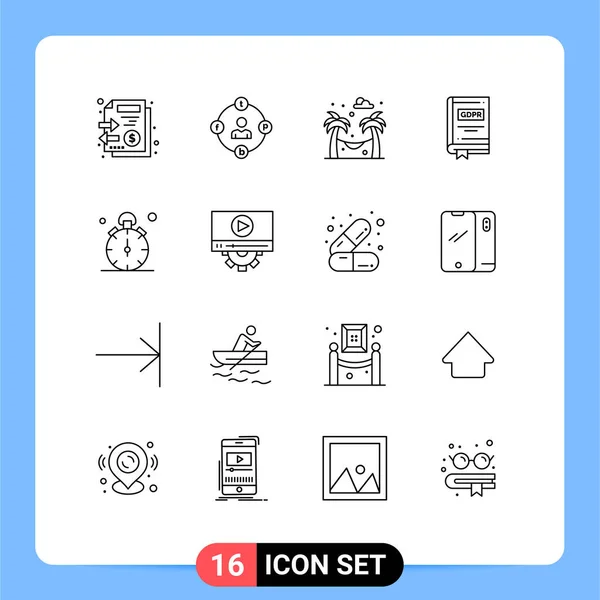 Groupe Contours Signes Symboles Pour Montre Loi Temporisation Gdpr Livre — Image vectorielle