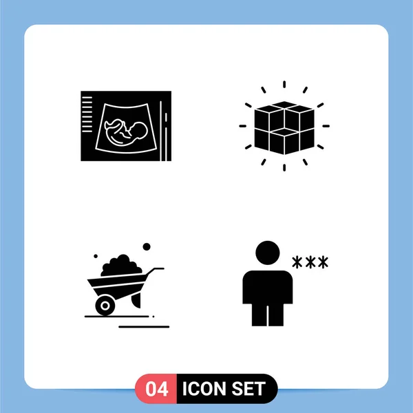 キューブ 赤ちゃん 庭などのWebプリントメディアのための4つの現代的なソリッドグリフサインとシンボルのパック編集可能なベクトルデザイン要素 — ストックベクタ