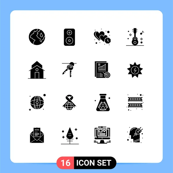 Thematic Vector Solid Glyphs Editable Symbols House Building Love Party — Stock Vector