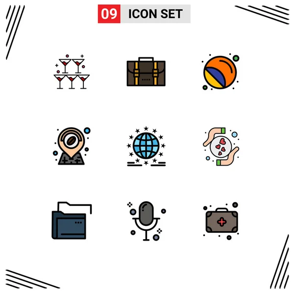 Conjunto Icones Modernos Símbolos Sinais Para Global Loja Rótulos Localização —  Vetores de Stock