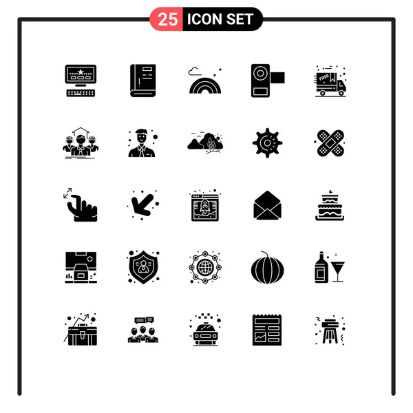 Stock Vector Icon Pack Mit Zeilenzeichen Und Symbolen Für Black — Stockvektor