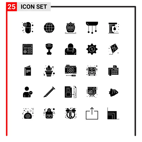 家用可编辑向量设计元素等网络印刷媒体的25个现代固字符号及符号包 — 图库矢量图片