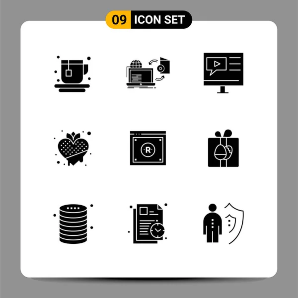 Universal Icon Symbols Group Modern Solid Glyphs Heart Jahoda Vzdělávání — Stockový vektor