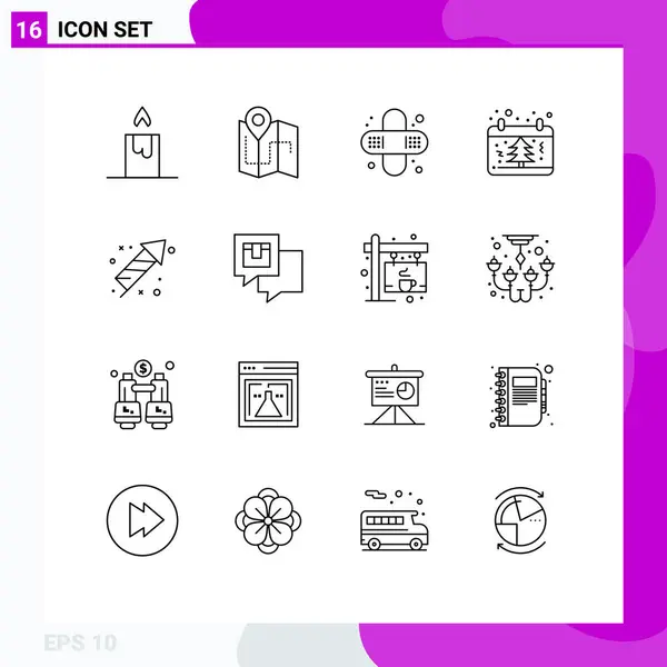 Mobile Interface Outline Set Pictograms Celebration Firecracker Health Xmas Christmas — Stock Vector