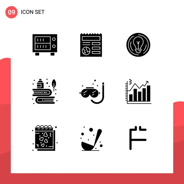 User Interface Pack Van Basic Solid Glyphs Diving History Business — Stockvector