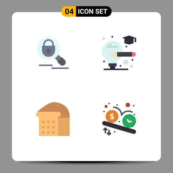 Pictogram Set Simple Flat Icons Search Loaf Internet Graduate Dollar — Stock Vector