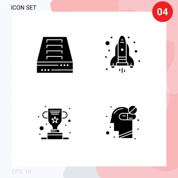 Pack Creative Solid Glyphs Archive Trophy Office Space Human Mind — Stockvector