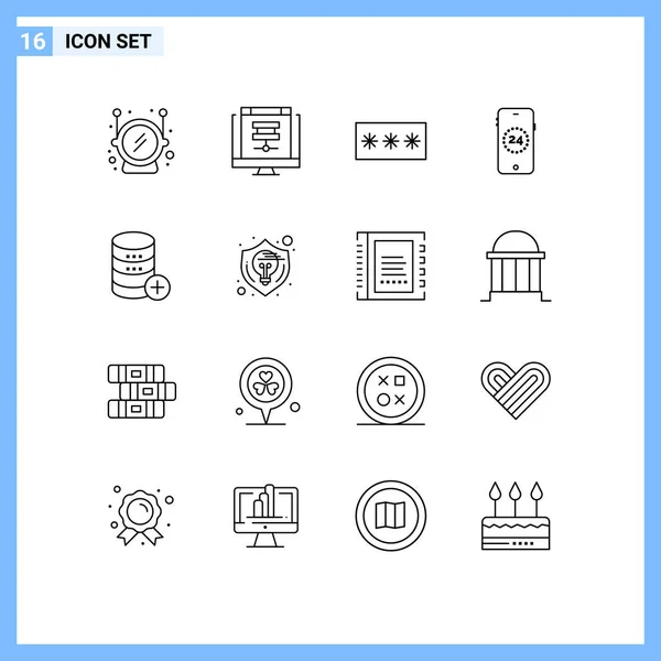 Set Commercial Outlines Pack Server Shopping Code Online Pin Editable — Stock Vector