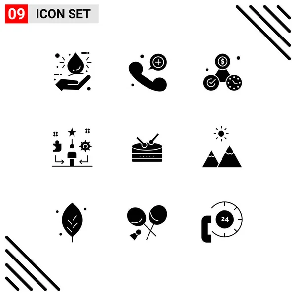 User Interface Pack Basic Solid Glyphs Drum Star Clock Talent — Stock Vector