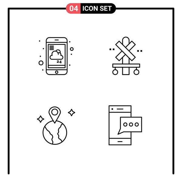 Mobile Interface Line Set Pictograms Forecast World Service Sign Location — Stock Vector