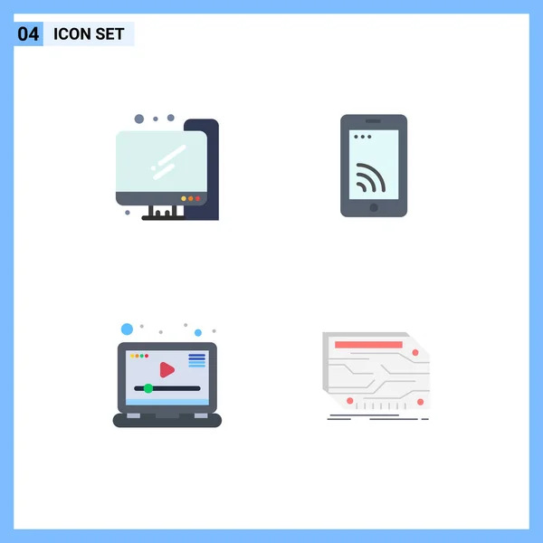 Pictogram Set Simple Flat Icons Computer Video Mobile Service Card — Stock Vector