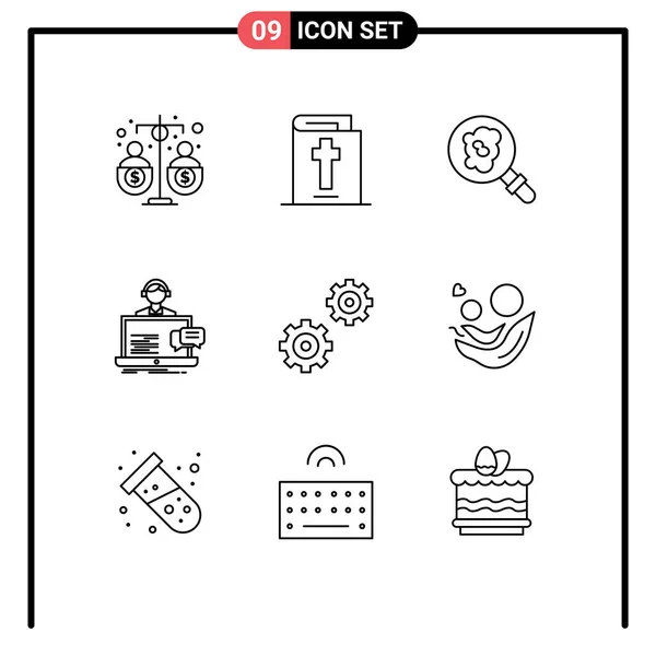 Creative Icons Modern Signs Symbols Gears Help Search Service Chat — Stock Vector