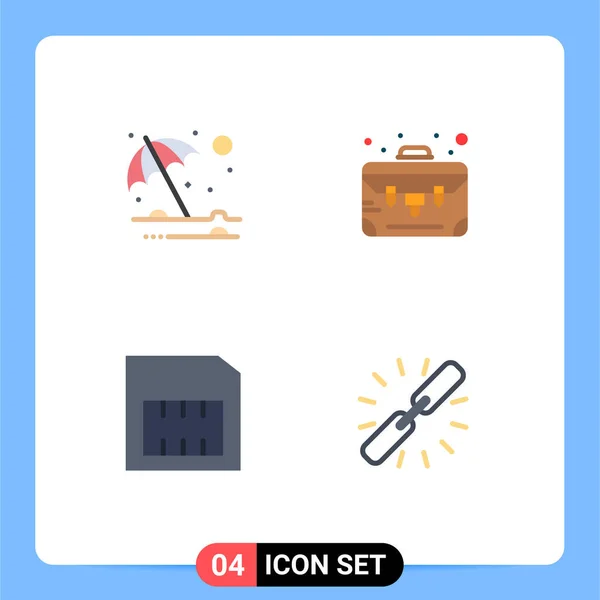 Group Modern Flat Icons Set Beach Sim Umbrella Suitcase Connect — Stock Vector