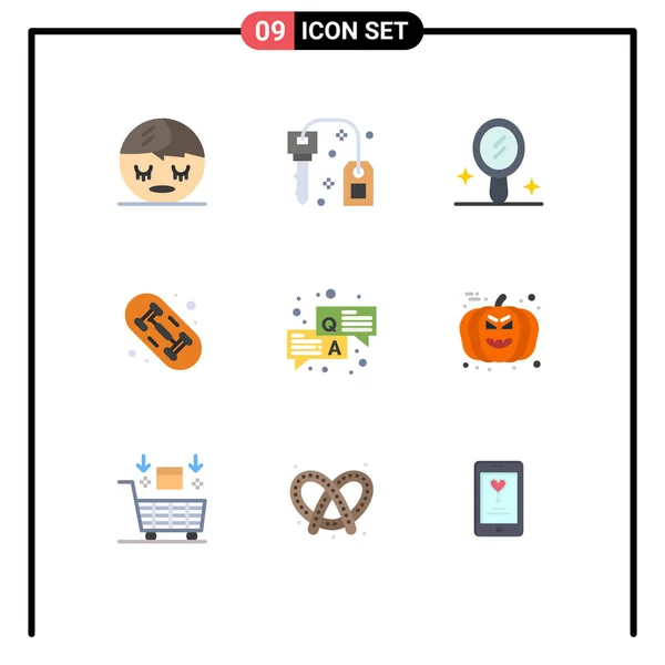 Groupe Couleurs Plates Signes Symboles Pour Halloween Chat Miroir Question — Image vectorielle