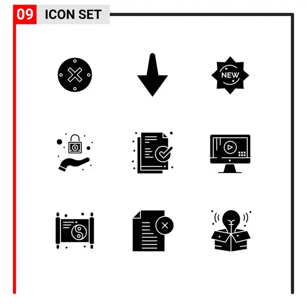 用于监视 安全可编辑向量设计元素的包含9个行符号和符号的库存向量包 — 图库矢量图片
