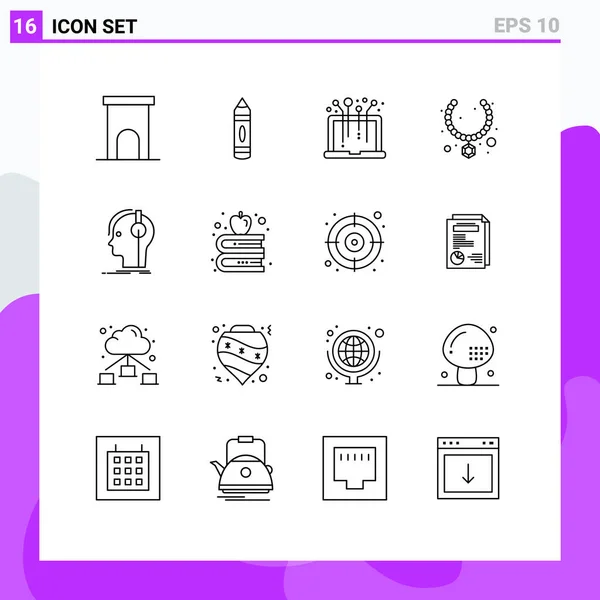 Set Modern Icons Sysymbols Signs Composer Present Sketch Necklace System — Vector de stock