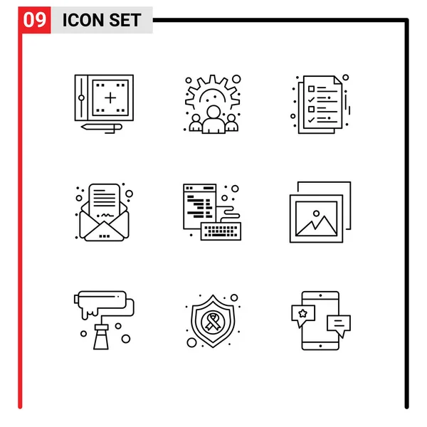 Pacote Esboço Símbolos Universais Mail Mail Trabalho Mail Negócios Elementos —  Vetores de Stock