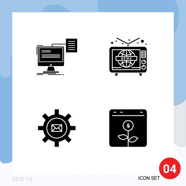 Mobile Interface Solid Gyph Set Pictograms Resume Setting Television Email — Vector de stock