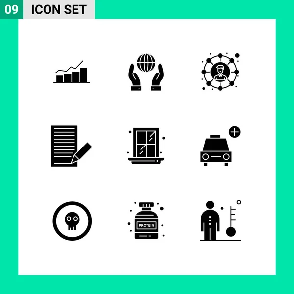 Mobile Interface Solid Gyph Set Pictograms Letter Contact Energy Communication — Vector de stock