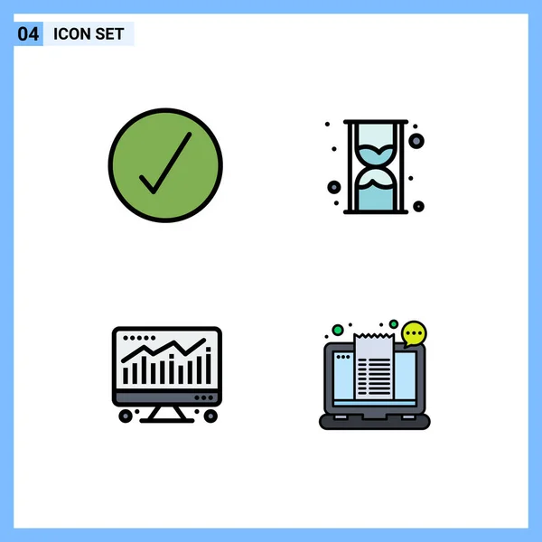 Thematic Vector Filledline Flat Colors Editable Symbols Check Chart Time — Stock Vector