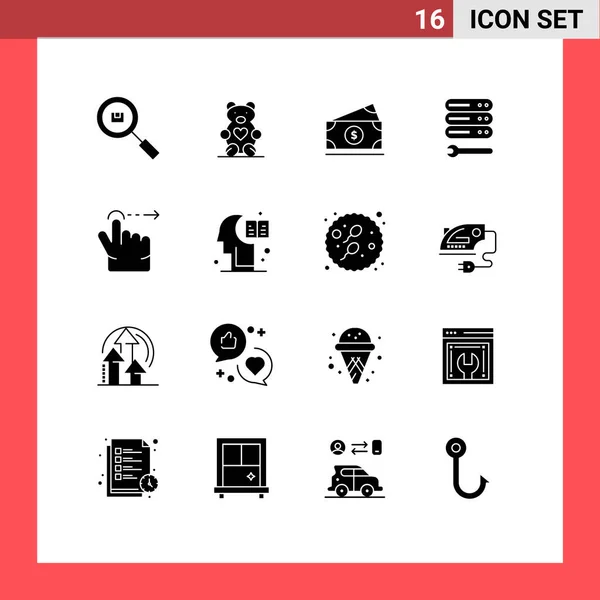 Interfejs Użytkownika Solid Glyph Pack Nowoczesnych Znaków Symboli Palca Klucz — Wektor stockowy