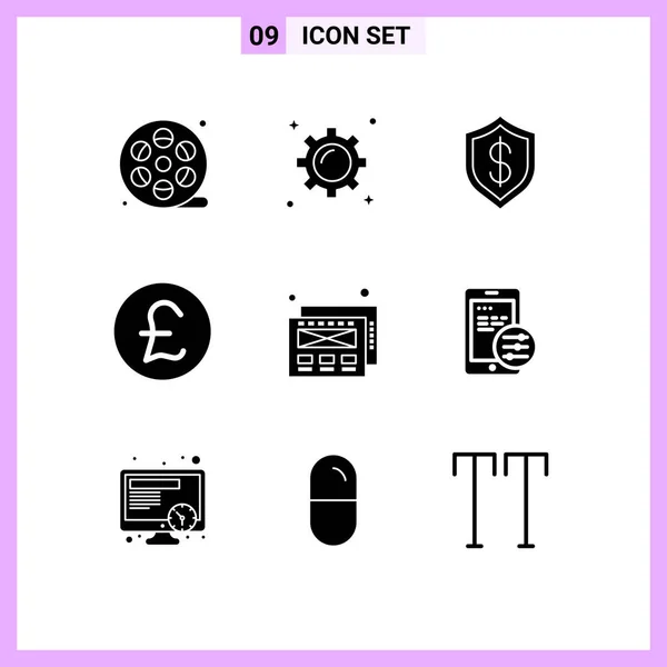 User Interface Pack Basic Solid Glyphs Web Money Artificial Coin — Stock Vector