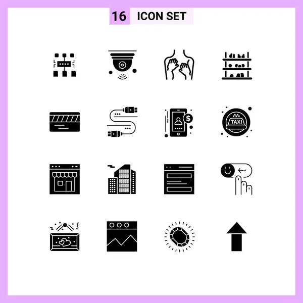 Solid Glyph Pack of 16 Universal Symbols of fruit, shopping, wifi, grocery, spa Editable Vector Design Elements — Stock Illustration Solid Glyph Pack Universal Symbols Fruit Shopping Wifi Grocery Spa Royalty Free Stock Vectors