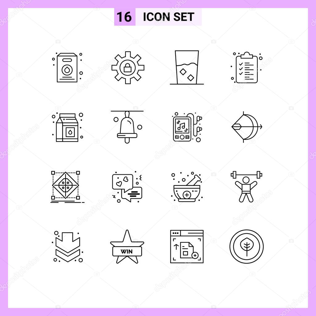 Pictogram Set of 16 Simple Outlines of pack, milk, done, clipboard, web Editable Vector Design Elements